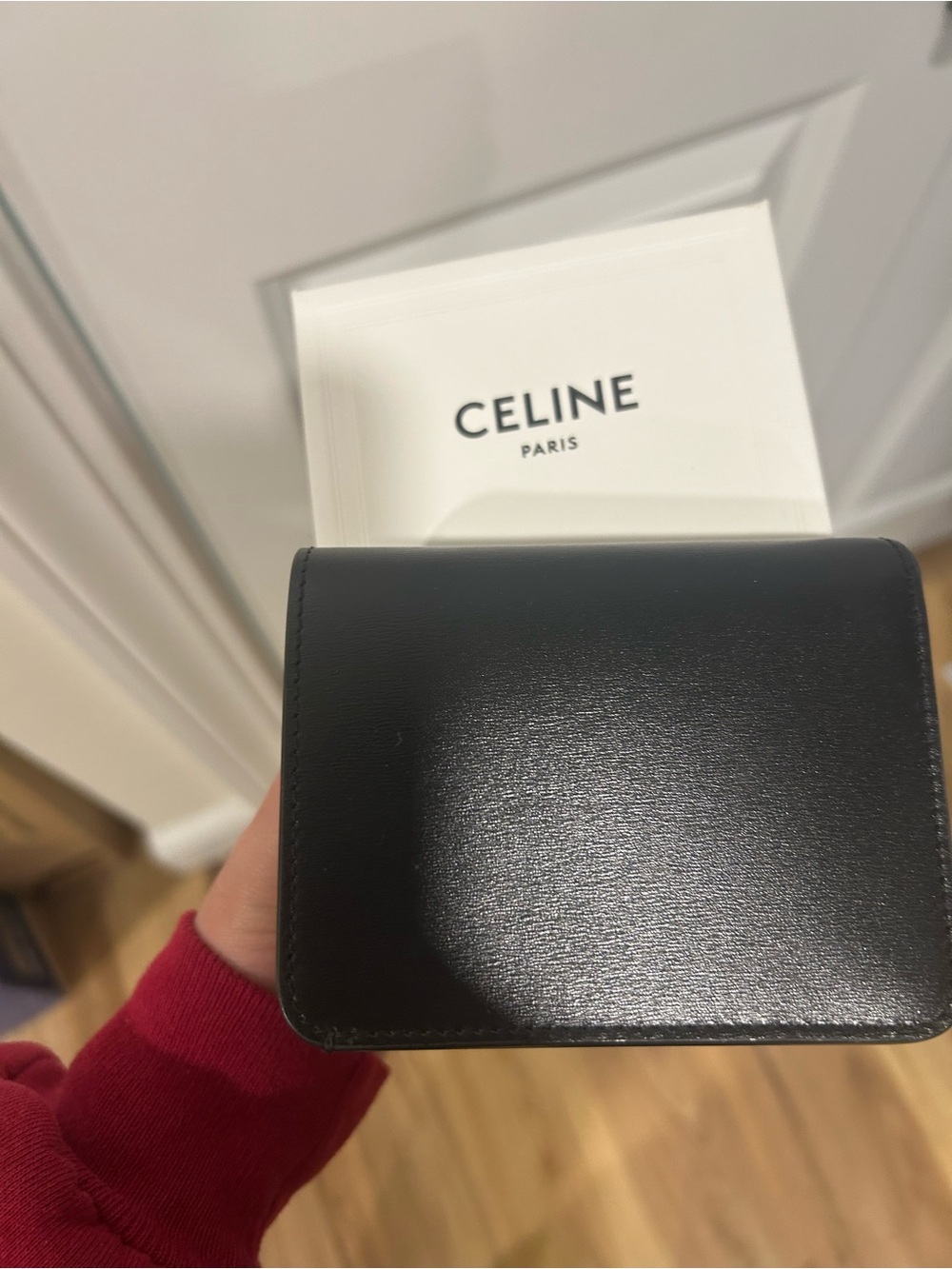 Celine Black Leather Card Holder with Gold Triomphe Emblem - Picture 2 of 3
